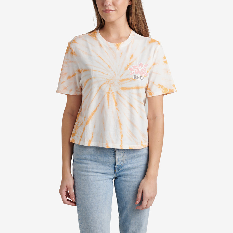 Say Please Cropped Crew Tee - Peach Gold Tie Dye